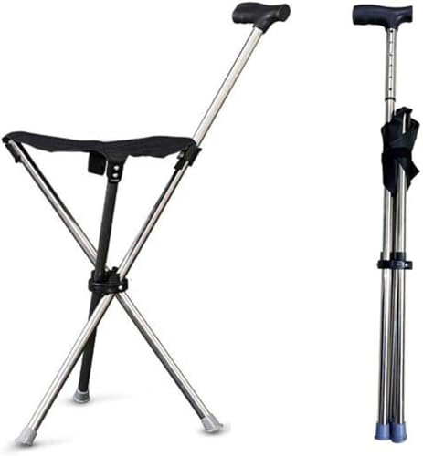 Taburete plegable con bases de bastón – Bastón ligero 2 en 1 y asiento para viajes, soporta hasta 330 libras, diseño unisex, ideal para ancianos y ayuda al equilibrio