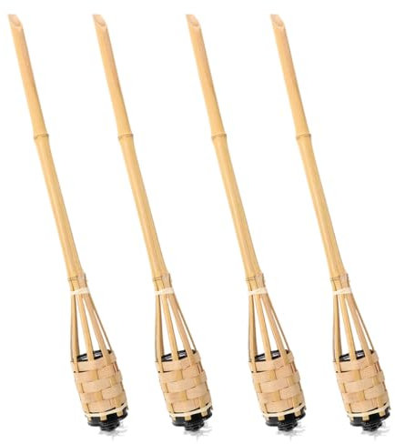 Angoily 4 Torce Da Giardino Torce In Bambù Con Per Giardino Cortile - Lampade A Olio In Bambù Picchetti Da Per Matrimoni Festival E Incontri Notturni