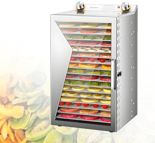 EpyGnom Essiccatore Disidratatore da Cucina con Vassoio Rimovibile Deidratatore Alimentare Acciaio con Regolatore di Temperatura 30-90°C Timer di 0-12h per Verdure Frutta Carne Pulsante 18-Layer