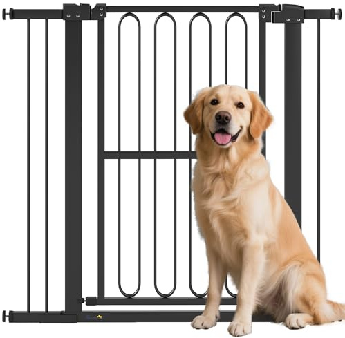 PawHut Treppenschutzgitter 94cm Türschutzgitter Absperrgitter ohne Bohren 76-104 cm Schutzgitter aus Stahl für Hunde, Haustiere Treppen, Tür, Schwarz