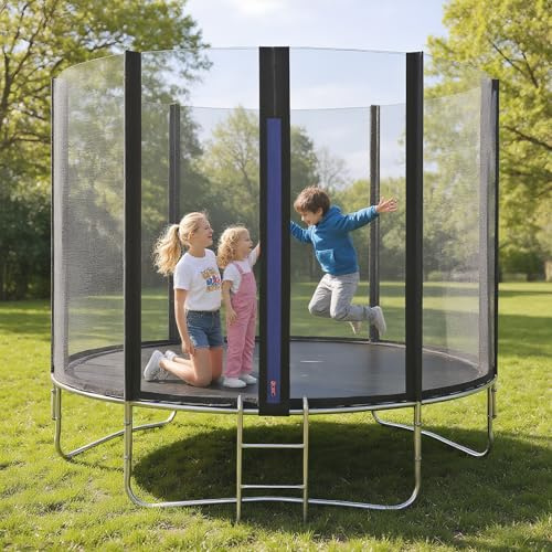 WoRaum Trampolin Outdoor Ø 305 cm Komplettset mit Sicherheitsnetz, Leiter, Zubehör – Gartentrampolin für Kinder und Erwachsene