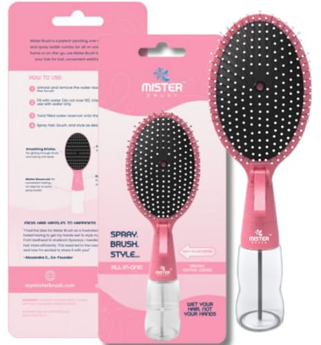 Mister Brush 2-i-1 hårborste herr – innovativ hårdimma och borstningsverktyg för vått och torrt hårstyling – trasselfritt borst, bekväm vattenbehållare, lätt att använda (rosa)