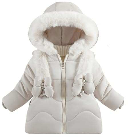 Generisch Abrigo de invierno para niña con capucha, chaqueta de plumas cálida, elegante abrigo de invierno para niñas, Blanco, 3-4 años