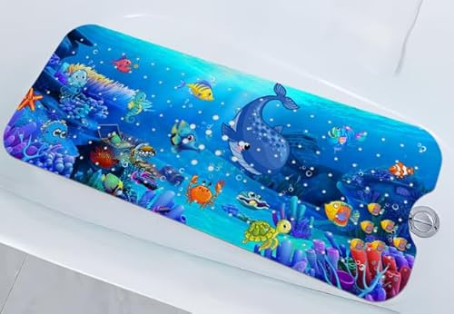 HESUSLA Halkfri badkarsdyna 100 x 40 cm mycket absorberande snabbtorkande badrumsdyna med dräneringshål lämplig för vuxna äldre och barn halkfri dyna (blå)