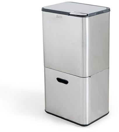 Bayt Papperskorg 60 l - 2-facks sorteringskorg - rostfritt stål - avfallsseparering - silver