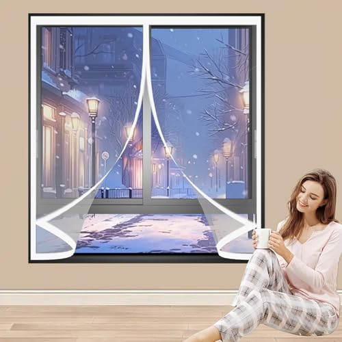 Rideau de Fenetre D'Hiver 73 x 77 cm Anti Froid et Chaleur Vent Isolation Phonique Imperméable Magnétique Moustiquaire Convient à Tous Types de Fenêtres, A