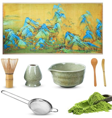 7 Piezas Matcha Kit, Te Matcha Kit, Cuenco con Pico Vertedor, Cuchara, Colador, Chakin, Portabatidor, Cuchara de Madera, Para Los Amantes Del Macha