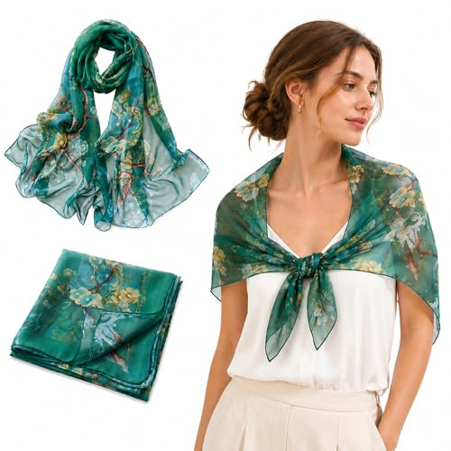 Halstuch Damen aus Seide, Grüner Seidenschal Damen Leicht & Groß, Elegantes Schaltuch für Frühling Sommer – Schals & Tücher für Damen