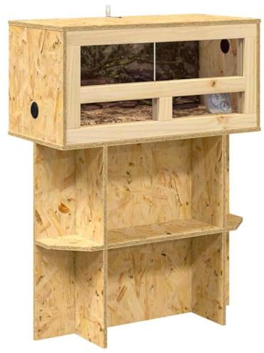 Terrarium en Bois avec Meuble, Terrarium Boîte d'alimentation avec Étagère Support pour Reptiles Amphibiens Marron 60 x 30 x 80 cm OSB