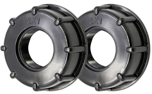 Adaptador para tanque IBC de 1000 litros (2 piezas), tapa central lisa negra de 1 H, conector para agua y productos químicos, rosca S60x6, resistente a la corrosión y a las fugas.