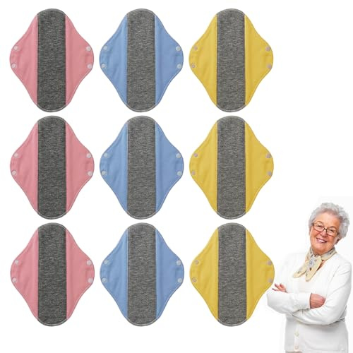 Guttiuaa 9Pcs Reusable Incontinence Pads Gentle Soft Comfort Washable Sanitary Pad for Elderly Women