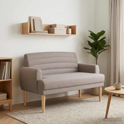 YunCangg Zweisitzer Stoff Loveseat mit Knopfheftung Taupe 116 x 67 x 80 cm stabile Holzrahmen, weiche Polsterung, ideal für Wohnzimmer, Schlafzimmer, Flur, Esszimmer