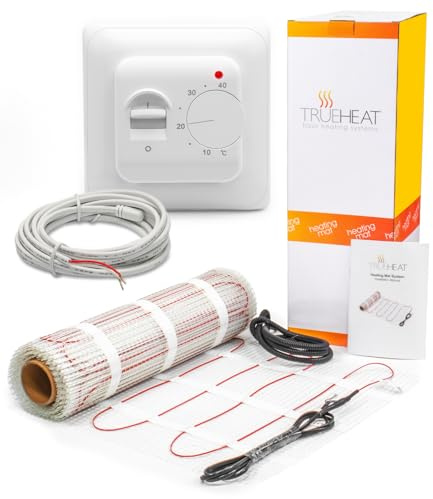 Electric Underfloor Heating Mat Kit for Tile or Stone Floors 200W/m2 - Choice of Size & Thermostat