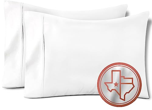 TEXAS LINEN CO. 100% Egyptian Cotton Pillow Cases Set of 2, 600 Thread Count White Standard/Queen Pillowcase for Sleeping, Soft, Silky Sateen Weave Bed Pillow Cover, Extra Long Staple Pillowcases