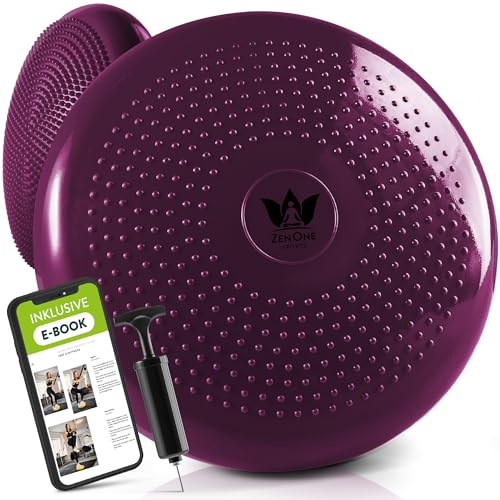 ZenOne Sports® Balance Kissen I Ballsitzkissen für Koordinations- & Rückentraining I Orthopädisches Sitzkissen I Luftkissen für Fitnesstraining inkl. Pumpe & Workout-Guide I Balancekissen