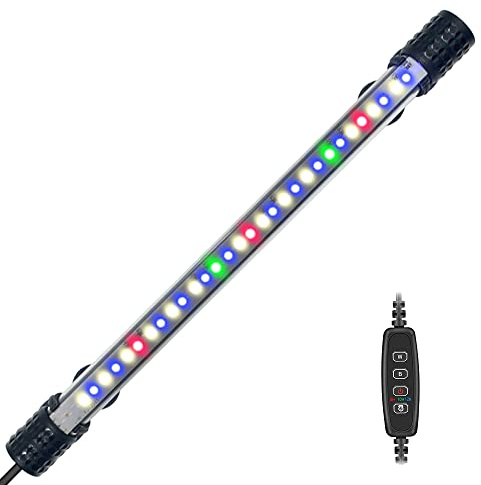 VARMHUS LED Acquario con Timer,Lampada Acquario con 3 modalità di luce dimmebili e perle di lampada a 4 colori, 10 livelli di luminosità,Luce Acquario Impermeabile (28cm&Timing-Dimmen)
