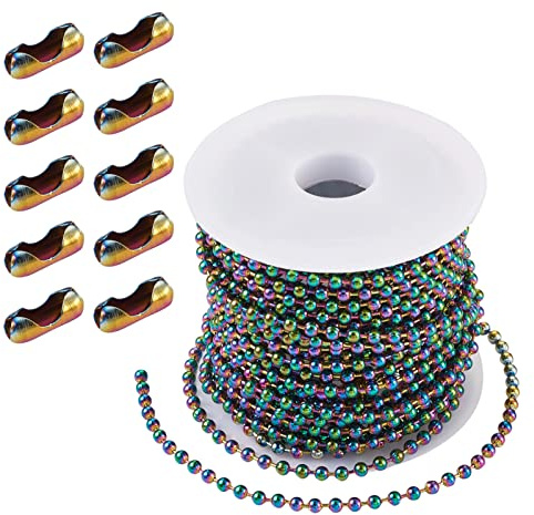 PandaHall Kugelkette aus Edelstahl, 8 mm, 2 m, mehrfarbige Perlenkette, Verlängerung mit Kugelkette, Verbindungsstück für Schmuck, Armband, Anhänger