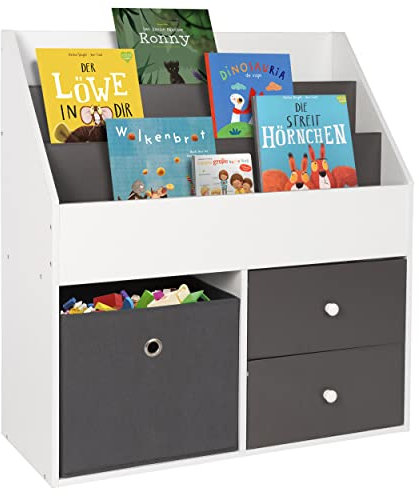 ONVAYA® Kinderregal | Bücherregal Mila mit 2 Schubladen & Aufbewahrungsbox | Spielzeugregal Kinderzimmer | Regal für Bücher & Spielzeug | Aufbewahrungsregal | Standregal