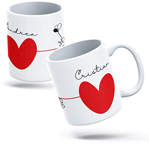 PROMO SHOP - Tazas Personalizadas para Parejas, Tazas de Desayuno Ideales para Regalar a Parejas y Enamorados, Tazas Originales, Regalo de San Valentín o Navidades (Diseño de Hilo Rojo)