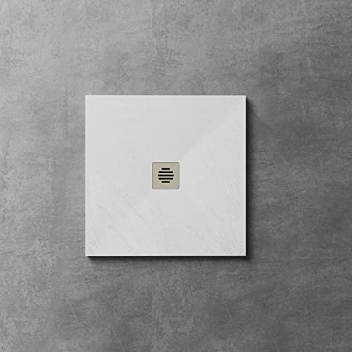 Plato de ducha Resina - Antideslizante Textura Pizarra - Blanco - Disponible en varios tamaños - Incluye válvula desagüe+inoxidable rejilla - 90x90x3cm