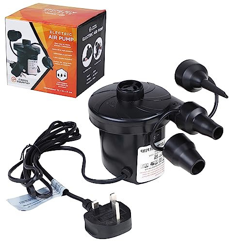 CROSS COUNTRY 150W Electric Air Pump with 3 Nozzles – High Power Inflate & Deflate Pump for Airbeds, Paddling Pools, Mattresses, Boats, Beach Toys & Inflatables | Lightweight & Portable Electric Pump