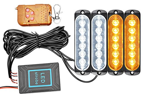 RIGIDON 4 en un lumière stroboscopique, 12V 24V barre lumineuse d'avertissement pour offroad véhicule voitureutilitaire, bateau, remorque, caravane, moto, Balise clignotante de sécurité (Blanc Ambre)