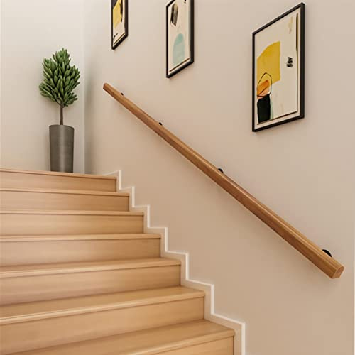 Wooden Handrail Complete Set Staircase Handrail Anti-Slip Wood Stair Railing with Metal Bracket and Fitting 50~600cm Wall Mounted Banister Hand Rails for Indoor Outdoor Loft