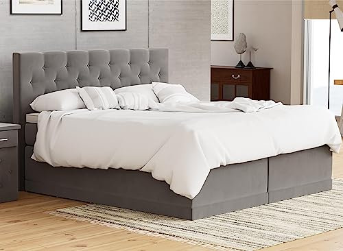 AUKONA Boxspringbett Helena 180x200, Grau H3, 7 Zonen Taschenfederkern-Matratze, H2 H3 H4, Komfortschaum-Topper, Lieferung und Aufbau kostenlos