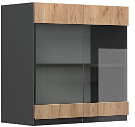 Vicco Küchenglasschrank R-Line, Goldkraft Eiche, 60 cm | 2 Türen · 1 Einlegeboden · Tiefe – 31 cm · ✓ Frei kombinierbar · ✓ Alles im Blick