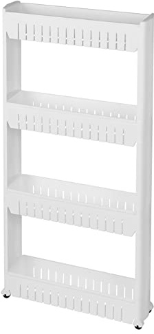 WOLTU Carrito Auxiliar con Ruedas de 4 Niveles, Carrito de Cocina Estrecho, Carrito de Almacenamiento para Cocina, Baño, Lavandería, Ahorro de Espacio, 13x54x102 cm, Blanco