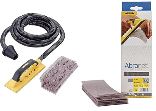 Mirka Handy Sanding Kit 80 x 230mm Single Unit & Mirka Abranet net Sandpaper Strips 80x230 mm/Grip/Grit P120 / 10 pcs / AE175F1012 / for dust-Free Sanding of Wood, Filler, Varnish and Plastic.