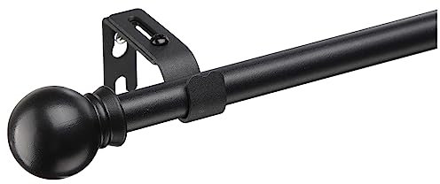 Curtain Poles with Round Finials 76 to 116 cm, 1.6 cm diameter Matt Black Curtain Pole with Brackets Fittings Set Window Poles for Living Room & Outdoor