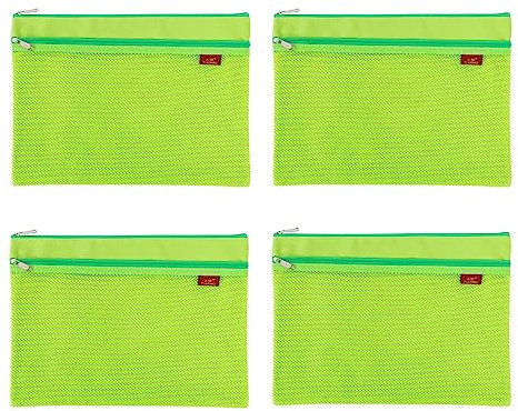 4PCS A4 Dokumententasche Reißverschluss Tasche Nylon Mesh Tasche Wasserdicht Doppel Reißverschluss Umschlag Ordner Fall Dokumententasche für Student Bürobedarf Reisetasche, Grün