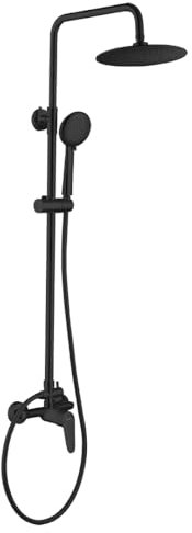 KOLMAN Badezimmer Duschset Schwarz SAGRA Duschsäule Brausegarnitur mit Duschmischer, Kopfbrause: Ø 223 mm