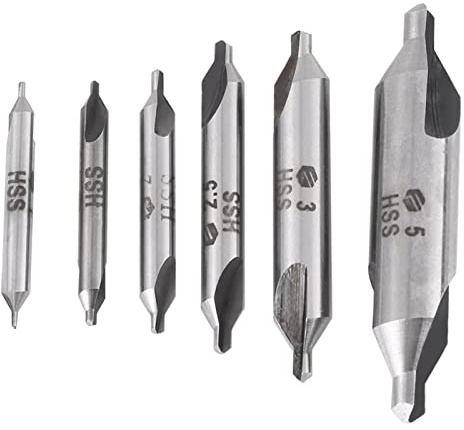 6Pcs 60 Degree Center Drill Bits, 1/1.5/2/2.5/3/5mm Durable Double HSS Center Drill Bits Centering Drills Set for Iron, Steel, Copper, Aluminum Working
