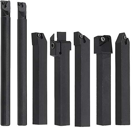 BomDog Scalpello per Tornio, Portautensili per Tornitura, Set Di Utensili per Tornitura e Fresatura con Punta in Metallo Duro, Kit Di Punte per Scalpello in Metallo Perchina Cnc, 7 Pezzi