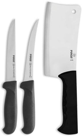 Pirge Butcher's Metzgermesser Set 3 TLG - Hackbeile und Ausbeinmesser - Knochenbeil - Metzgerbeil - Fleischbeile - Schlachtermesser - Fleischermesser - Exzellenter Schärfe Profi Messer Set