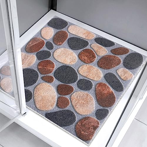 Quadratische Duschmatte rutschfest, 80 x 80 cm, große Badematte, rutschfest, Anti-Schimmel für Innendusche, weich strukturiert, mit Abflusslöchern, brauner Luffa-Massagematte, Fußschrubber für