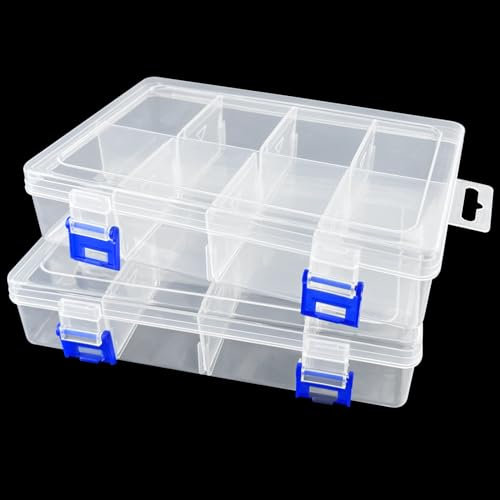 Gentpovth Universelle Sortierboxen, 2 Stück 8 Gitter Praktische Aufbewahrungsbox mit Deckel, Kleinteile Organizer, mit Verstellbaren Fächern, für Perlen, Plastic Saatgut, Schrauben und Schmuck