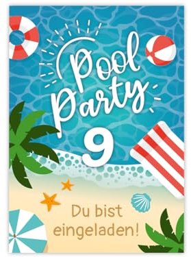 Minkocards 12 Einladungskarten zum 9. Kindergeburtstag Schwimmbad Schwimmen Jungen Mädchen Einladung neunte Geburtstag