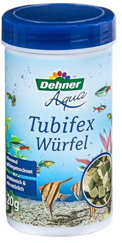 Dehner Aqua - Cibo per pesce, ricco di proteine, 100% naturale, cubo tubifex da vermi di torrente per pesci ornamentali, 20 g
