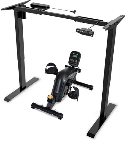 SportPlus Beintrainer Mini-Heimtrainer mit Magnet-Bremse & 8 Widerstands-Stufen, mit Trainingscomputer + Höhenverstellbares Tischgestell Elektrisch Verstellbarer Schreibtisch für Büro, Homeoffice