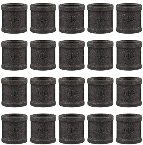 Niubid 20 Pack 1/2 inches Malleable Cast Iron Pipe Coupling, Industrial Pipe Flanges for Threaded Black Pipes and Fittings, DIY Steampunk Industrial Vintage Style.