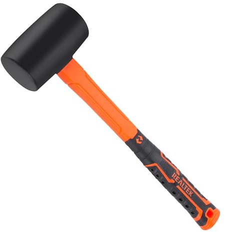 REALTEK Martello In Gomma, nero 450g, Ø 65 mm, Manico in Fibra di Vetro, Comfort di lavoro, Ideale per Piastrelle, Mattoni, Picchetti per Tende, Non Lascia Segni