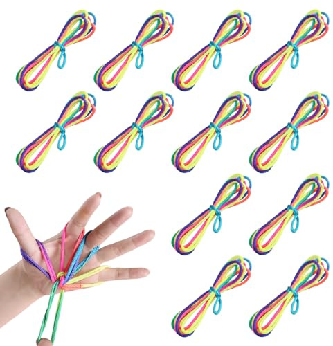 Vordpe 12 Stück Fingertwist Kinder, Rainbow Rope, Fadenspiel Fingerspiel Kinder, Spiele Einschulung, Pausenspiele Grundschule für Kinder Mädchen Jungen