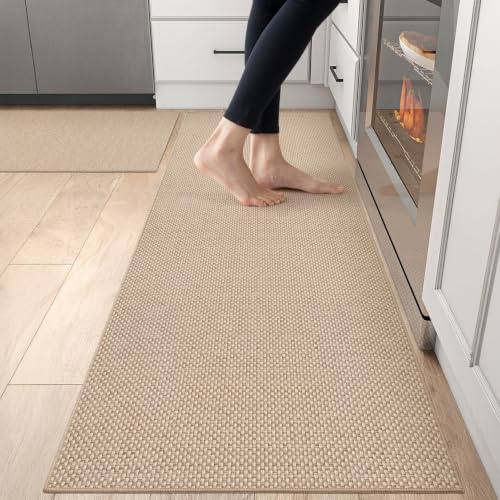DEXI Küchenläufer rutschfest 2 Stück, Küchenteppich Waschbar, Hochwertige Küchenmatten, Teppich Läufer Flur für Küche, Terrasse & Wohnraum, 60x90cm+60x180cm, Beige