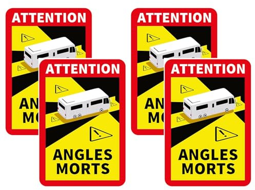4 Pcs Angles Morts Sticker Motorhome Blind Spot Stickers for Cars, Buses & Motorhomes Vehicle, Attention Warning Sign, Reflective Car Stickers, Weatherproof Self-Adhesive Sticker, for Truck,17 x 25 cm