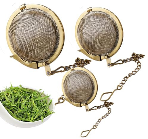 Saijer Teesieb, 3 Stück Gewürzei Teeei für Losen Tee Gewürzsieb Tee Ei Gewürzsieb Zum Mitkochen Tee Sieb Gewürzkugel Tee Ei Sieb Teeei Edelstahl Teesieb mit Kette für Tee Kräuter Würze (5cm 7cm 9cm)