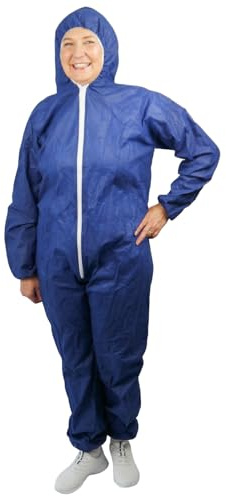 ARNOMED mono de trabajo desechable azul PP para hombre y mujer, 50x mono integral talla XL (140x178 cm) con capucha, overol de pintor y mecánico sin látex