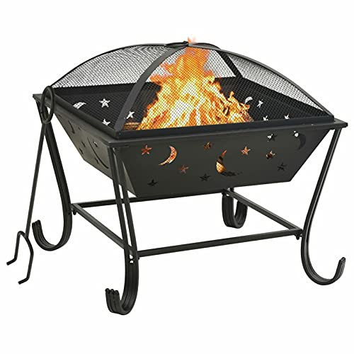Homgoday Brasero avec tisonnier 62 cm XXL en acier, chauffage de terrasse pour bûches de bois et charbon de bois, brasero de jardin extérieur pour chaleur et ambiance
